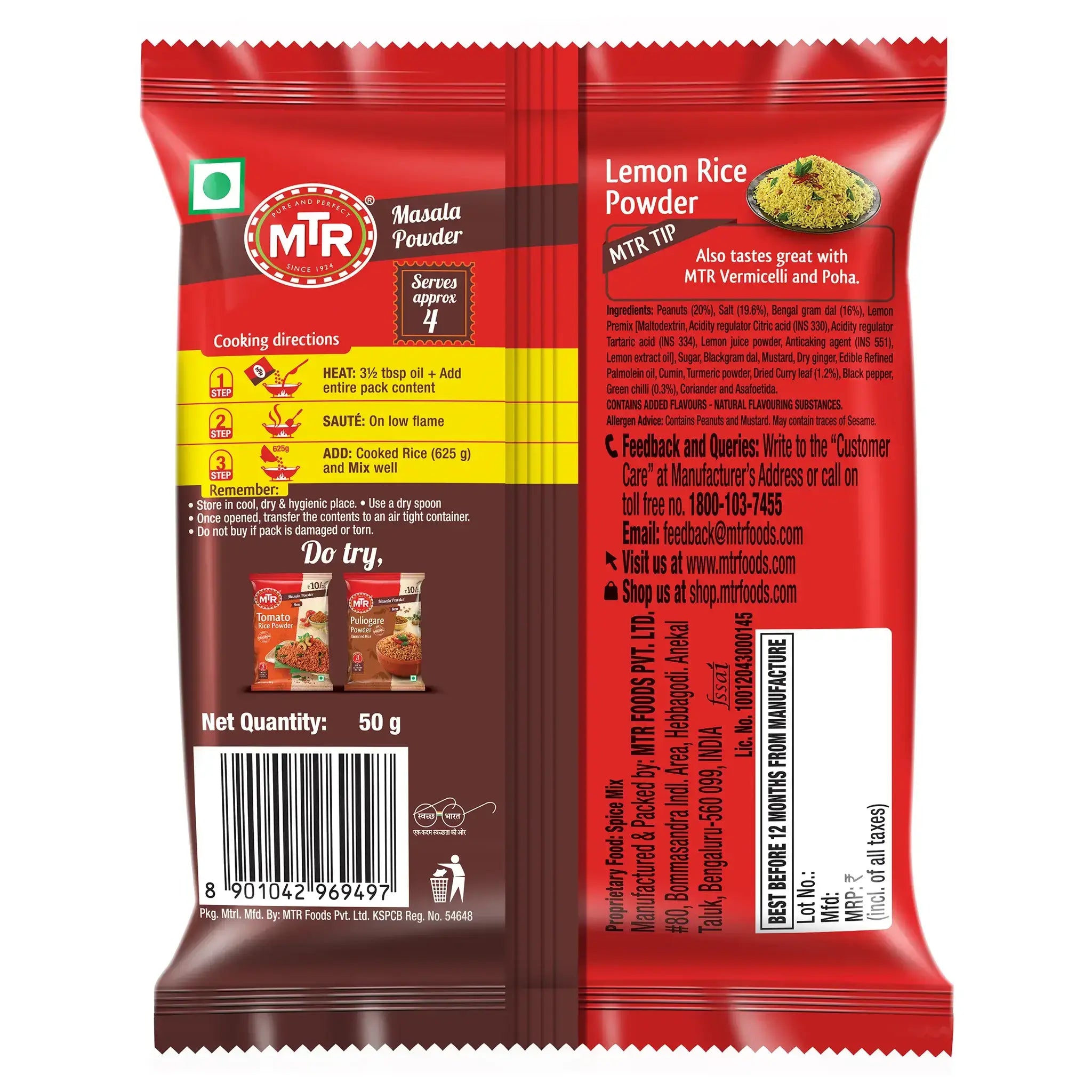 MTR Lemon Rice Powder - Back of Pack (BOP)