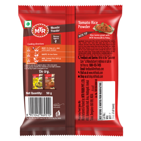 MTR Tomato Rice Powder 50g packet manufacturing details
